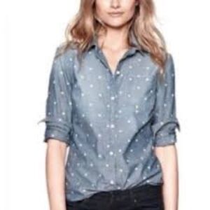 J.Crew Factory Chambray Polka Dot Button Down Top